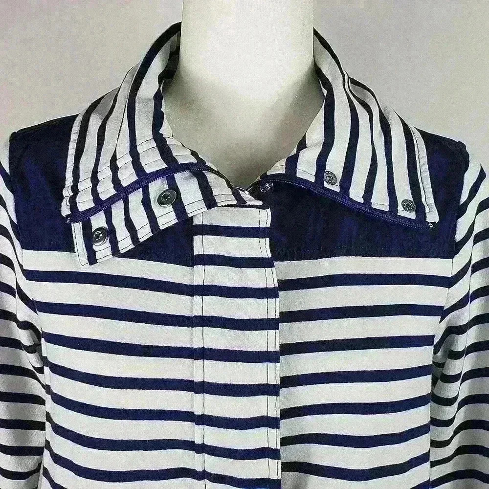 Lauren Ralph Lauren Active Jacket Navy White Stripes 3/4 Sleeves Cotton Size S - Picture 2 of 16